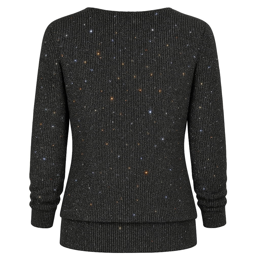 Sparkly Long Sleeve Top With V-Neck For Women