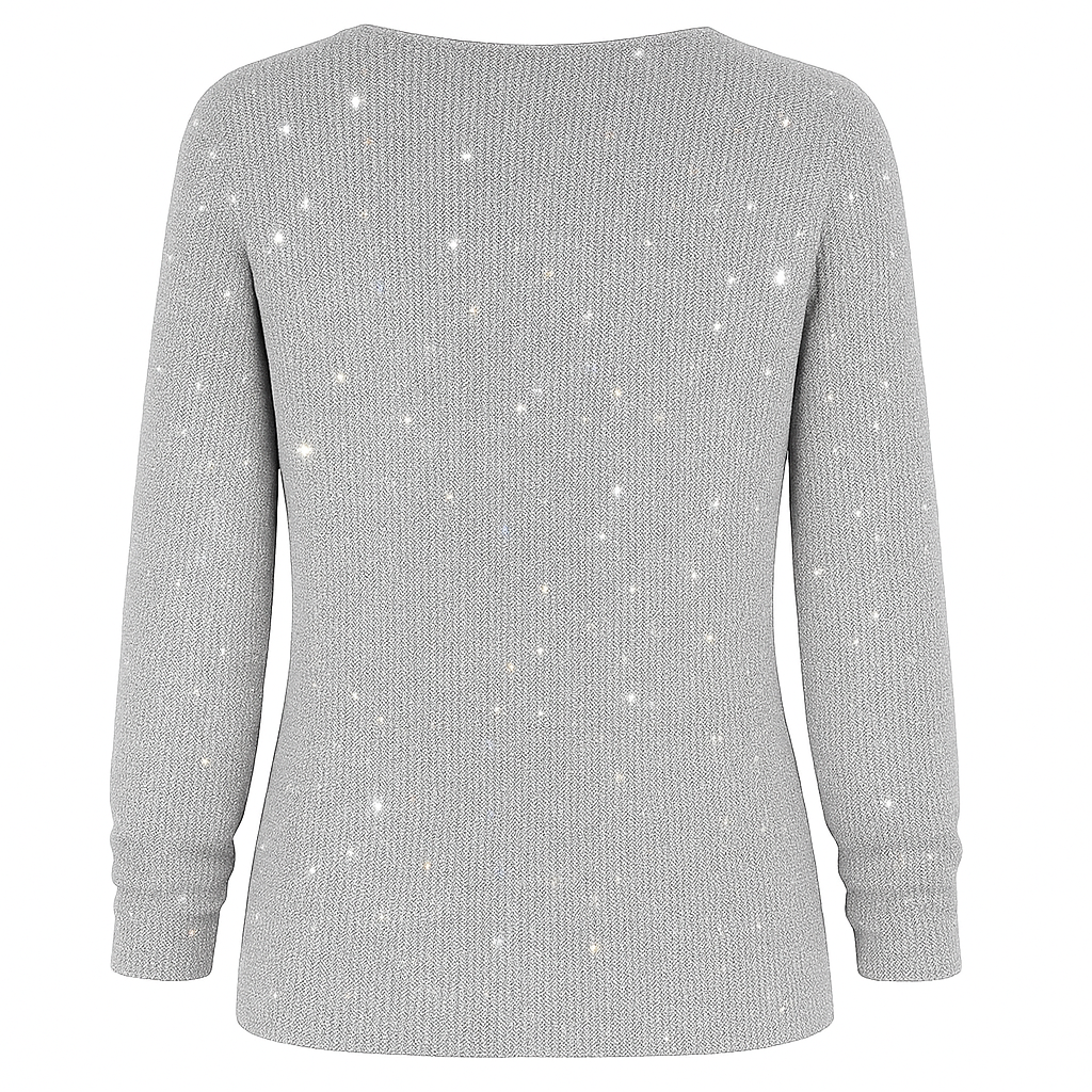 Sparkly Long Sleeve Top With V-Neck For Women