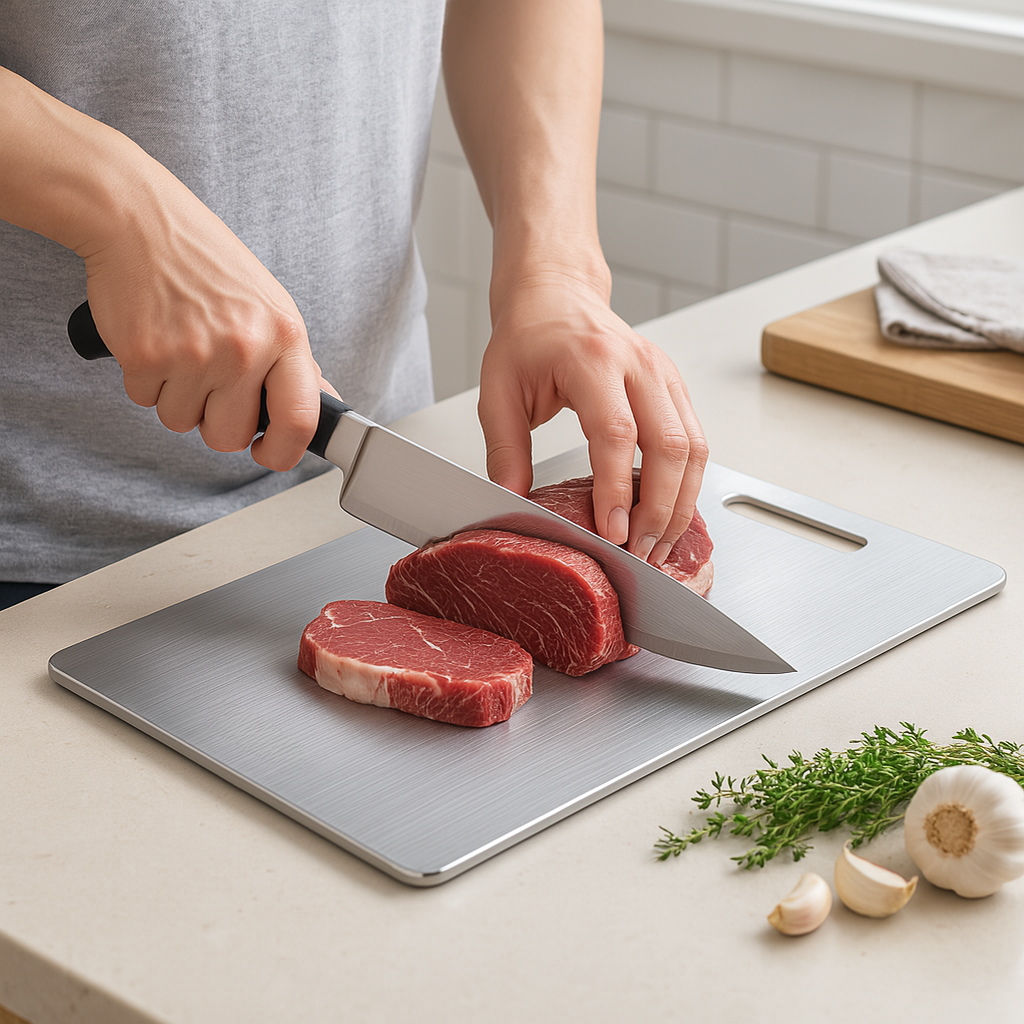 Stainless Steel Cutting Board – Double-Sided Chopping Surface for Kitchen Use