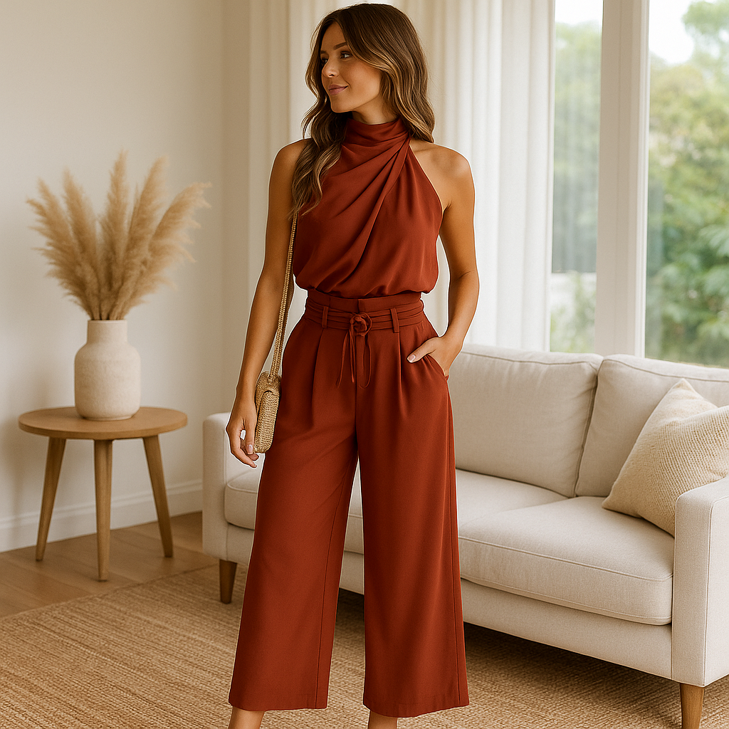 Two Piece Set With Wide Leg Pants For Women