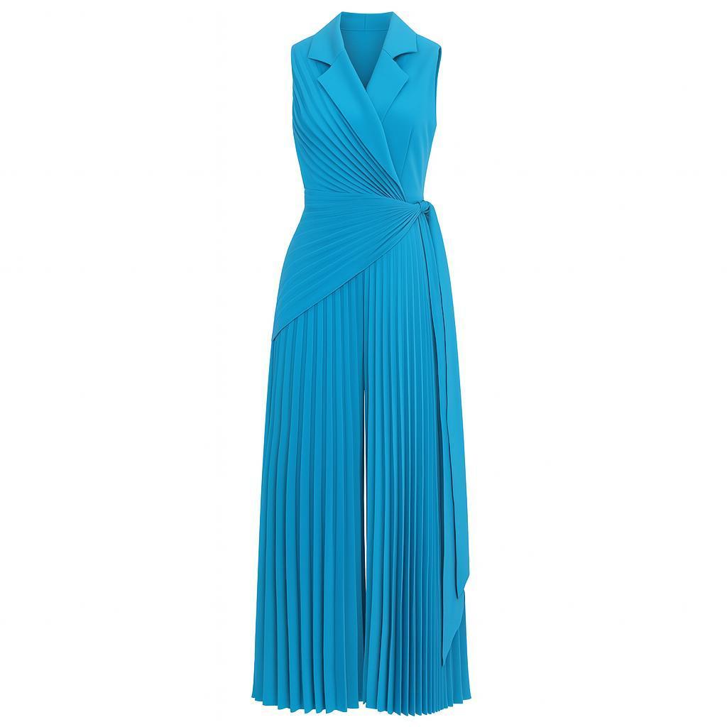Wide Leg Jumpsuit – Pleated Sleeveless Romper for Women