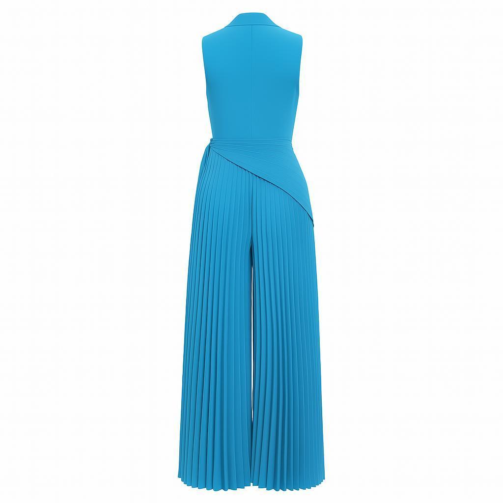 Wide Leg Jumpsuit – Pleated Sleeveless Romper for Women