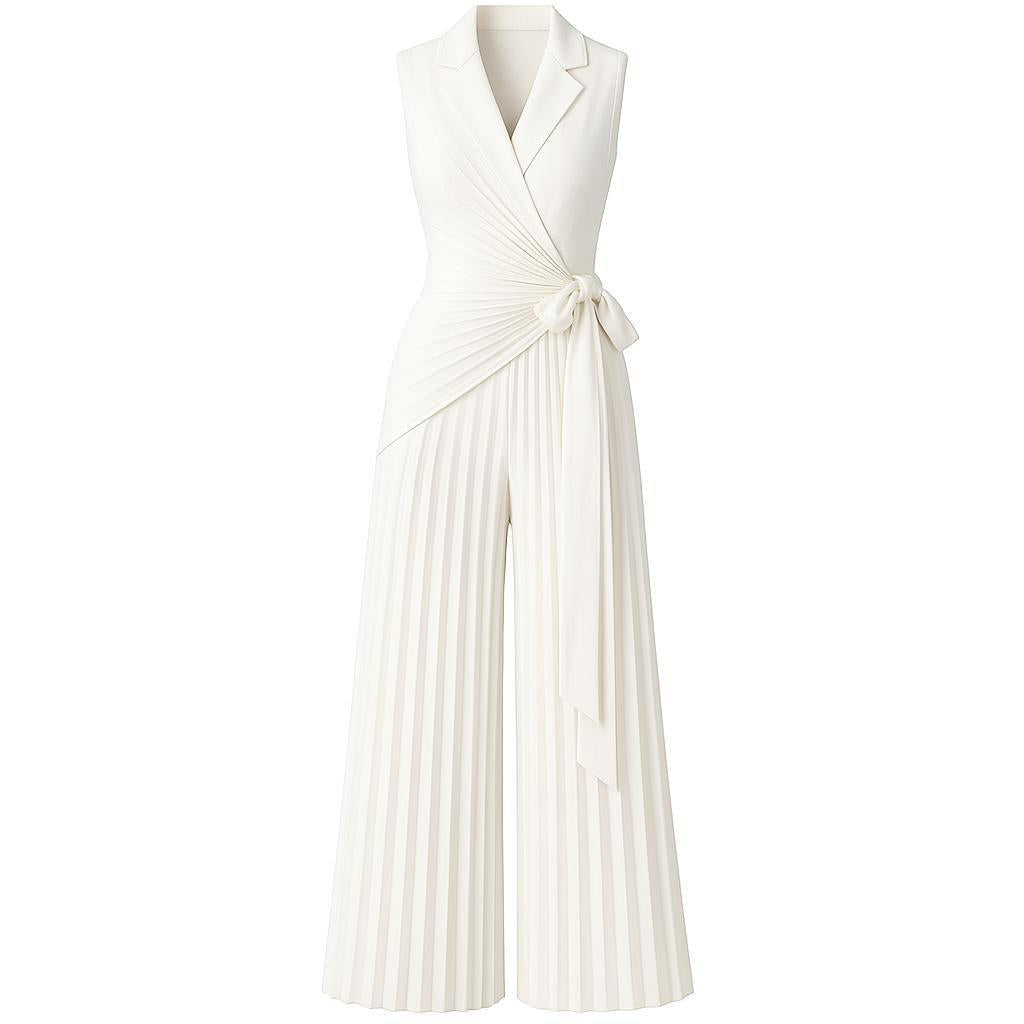 Wide Leg Jumpsuit – Pleated Sleeveless Romper for Women