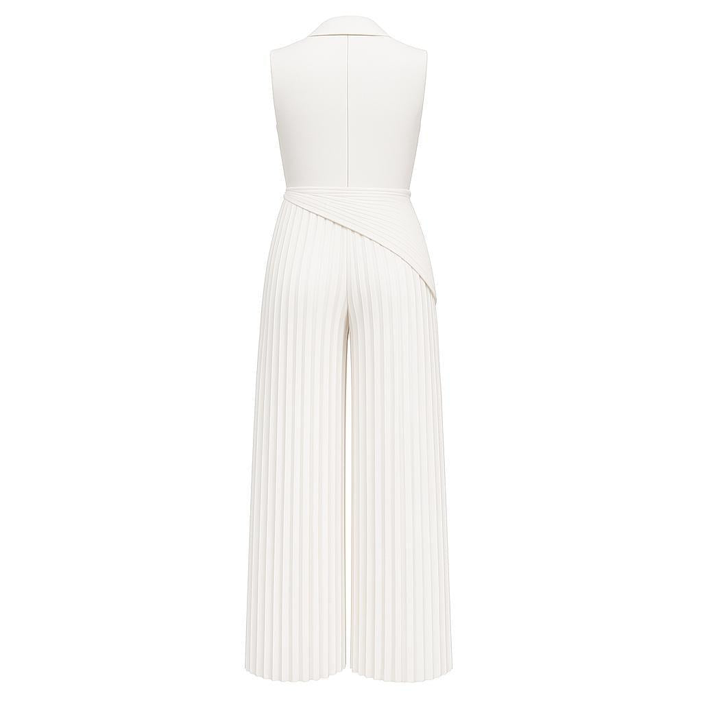 Wide Leg Jumpsuit – Pleated Sleeveless Romper for Women