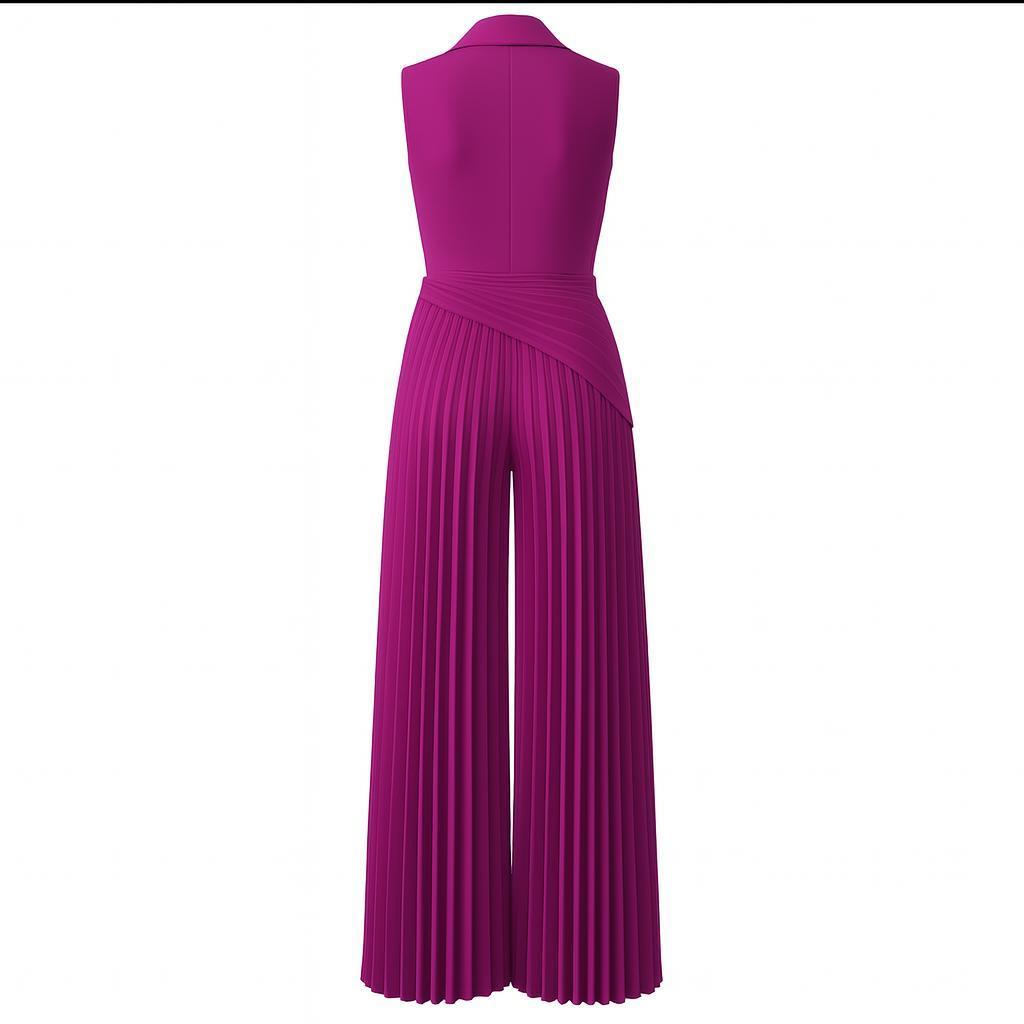 Wide Leg Jumpsuit – Pleated Sleeveless Romper for Women