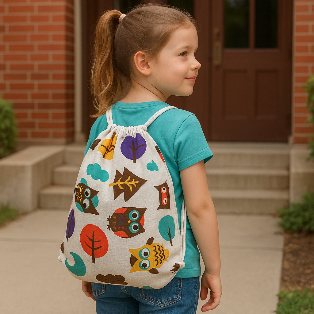 Drawstring Backpack — Owl Print Sack Bag for Kids