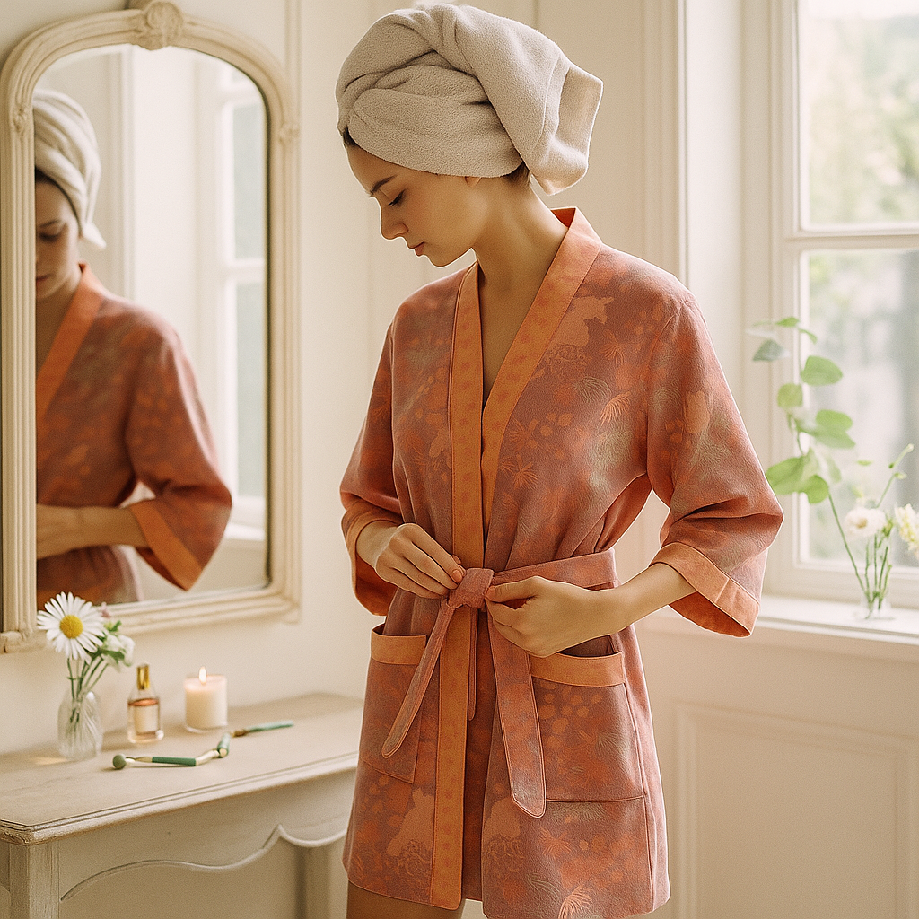 Floral Bathrobe — Printed Robe with Tie Waist