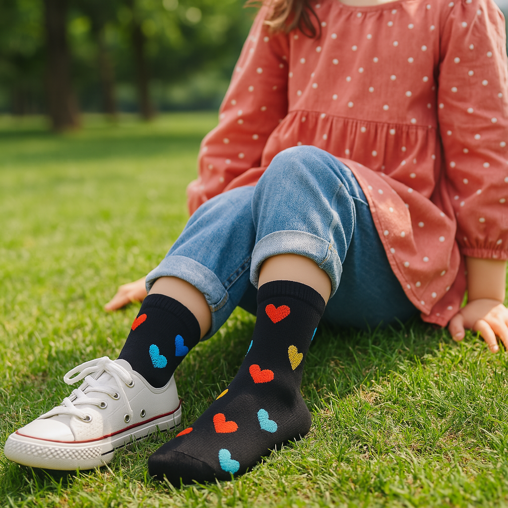 Color Block Socks – Heart Pattern Crew for Kids