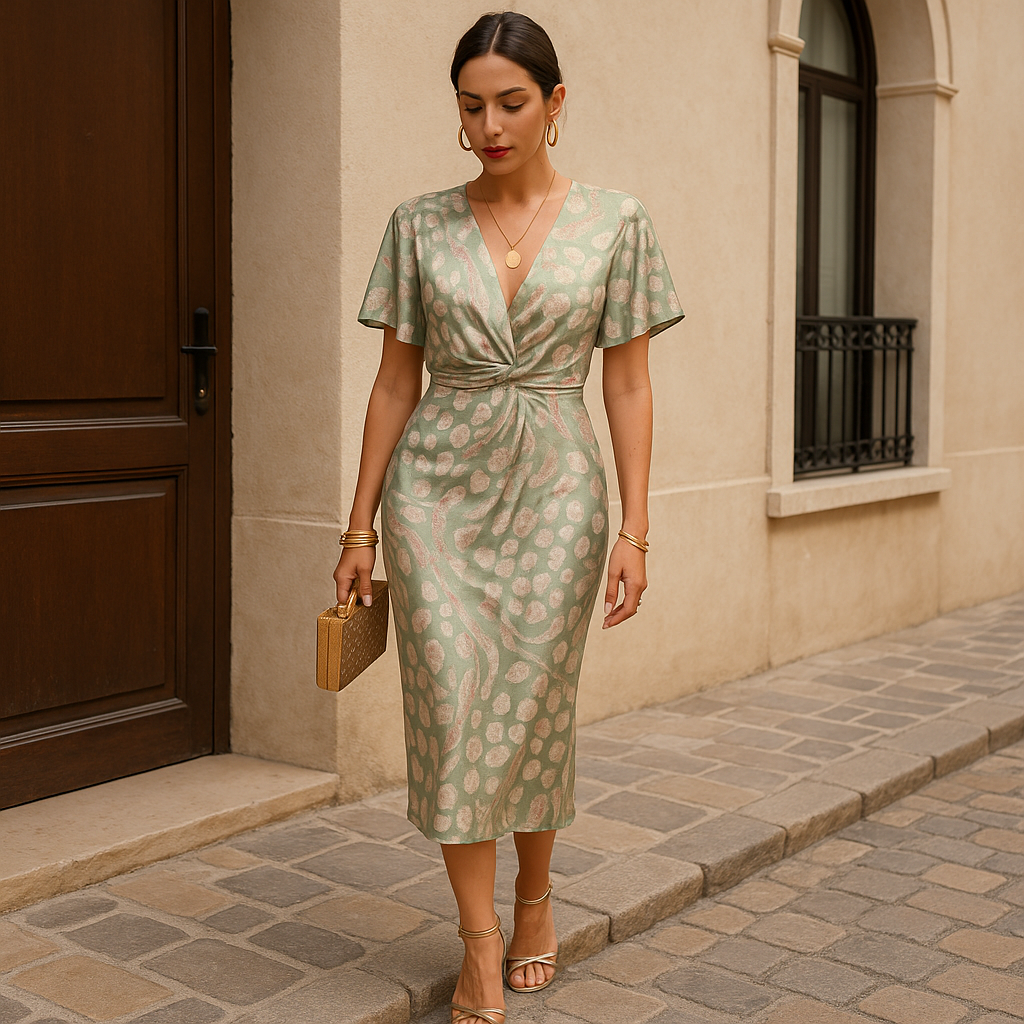 V Neck Dress with Wrap Front – Twisted Detail for Women