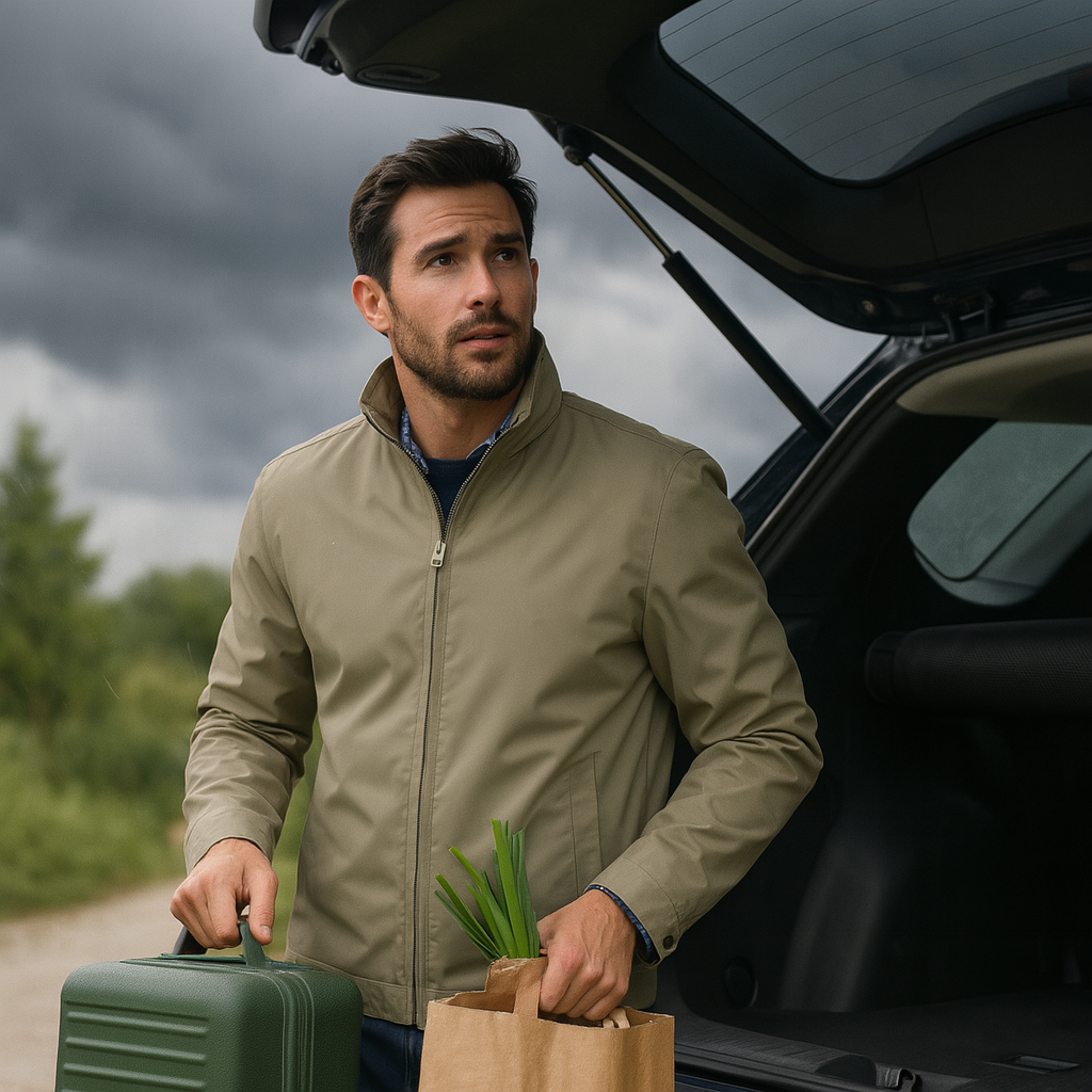 Rain Jacket For Men– Zip-Up Plaid Lined Coat