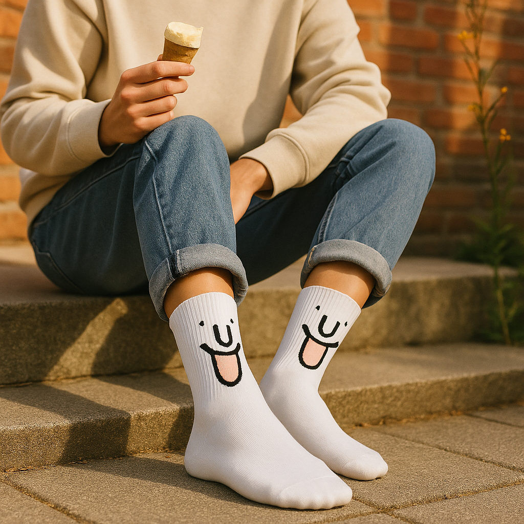 Fun Crew Socks – Cartoon Face Design for Adults