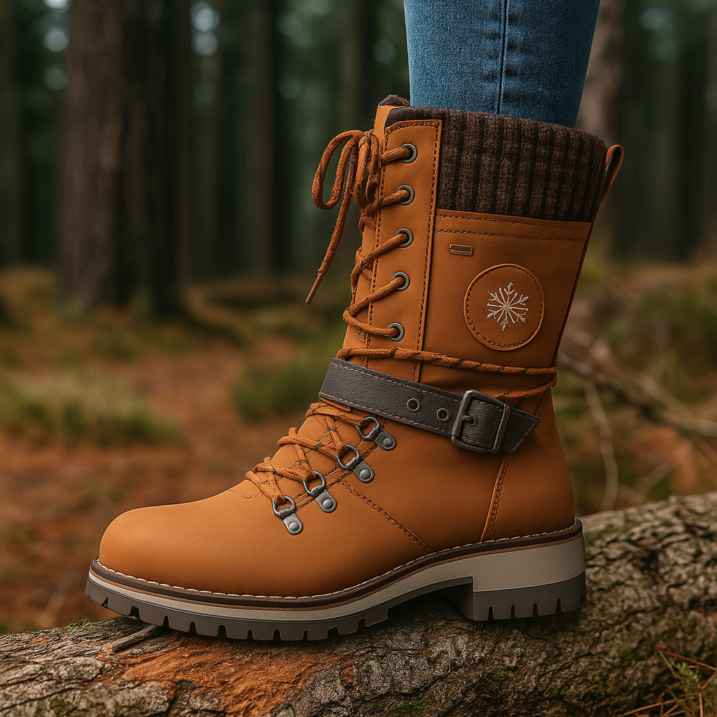Women’s Lace-Up Snow Boots – Anti-Slip Sole & Knit Cuff