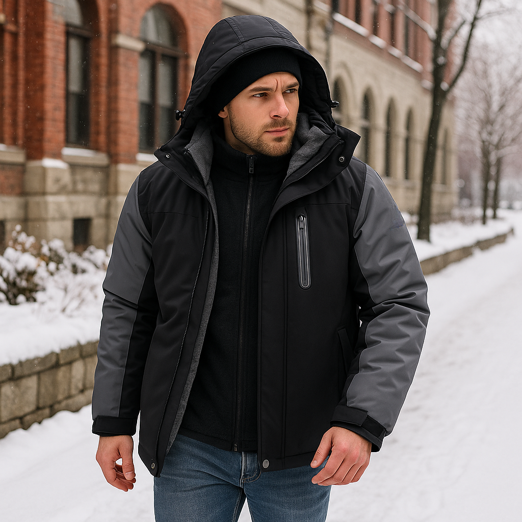 Men’s Winter Jacket – Parka with Hood and Pockets for Cold Weather