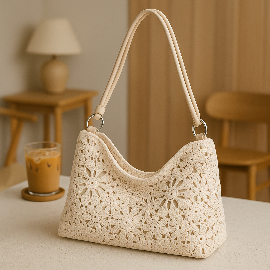 Floral Cut-Out Shoulder Bag - Chic Beach Tote for Women