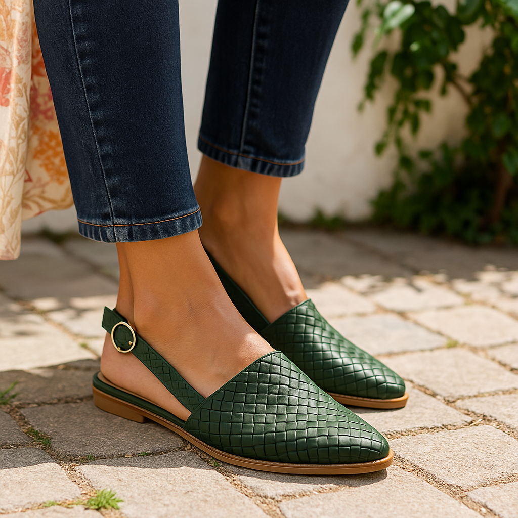 Flat Buckle Slingback Sandals — Braided Design for Women