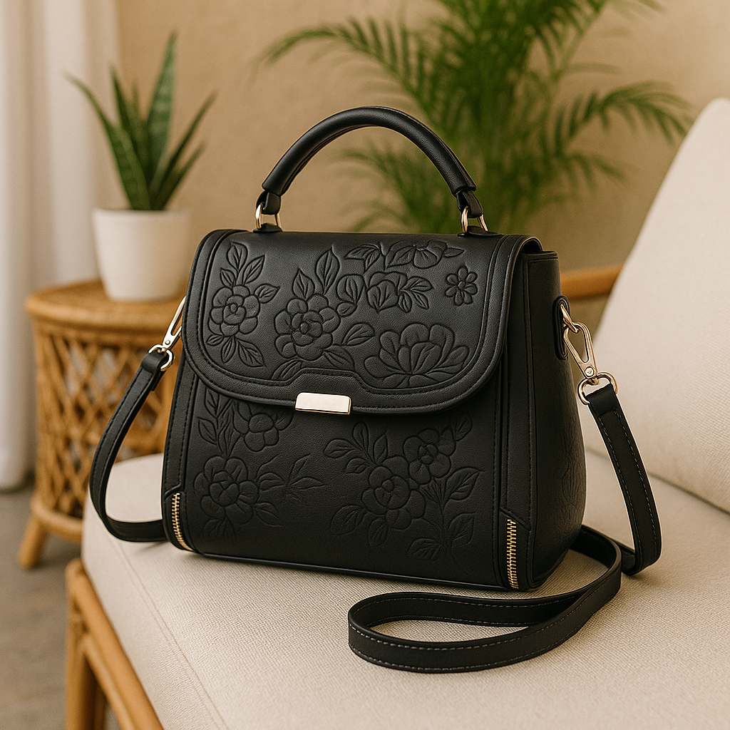 Floral Embossed Handbag - Elegant Purse for Women
